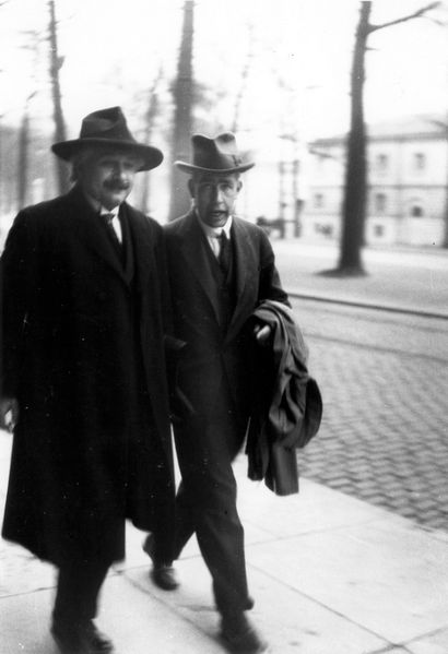 Einstein & Bohr at the 1930 Solvay conference (photograph by Ehrenfest, source wikimedia.org)