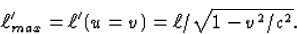 \begin{displaymath}
\ell'_{max}=\ell'(u=v)=\ell/\sqrt{1-v^2/c^2}.\end{displaymath}